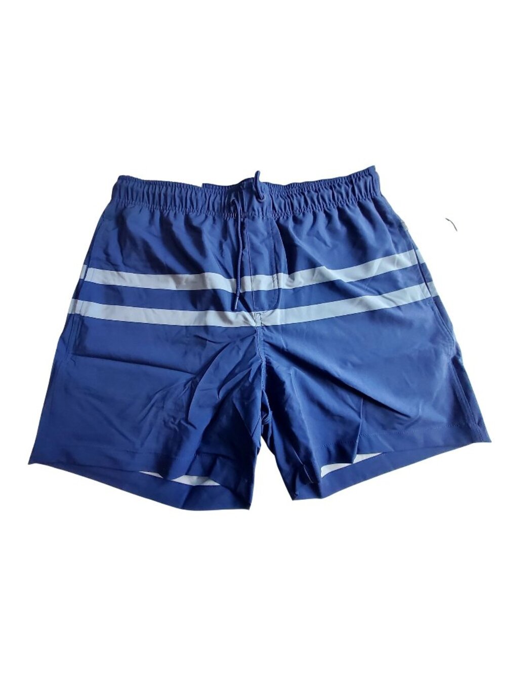 Onia Mens Blue Striped Swim Trunks With Elastic Waistband & Drawstring Size L